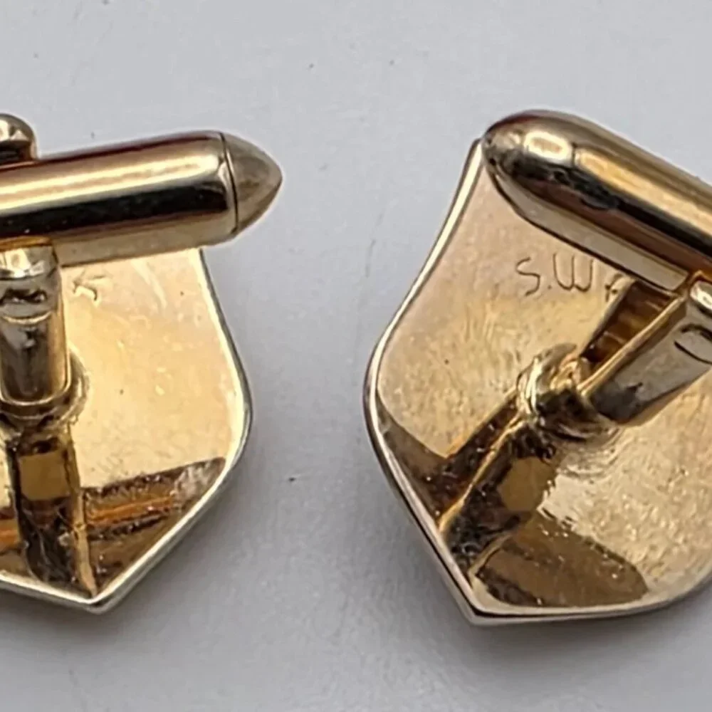 Swank Gold Tone Cufflinks Tie Bar Set Shriner Masonic Crescent Star Vintage